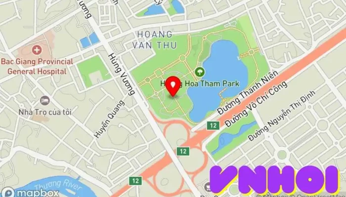 bản đồ của Công viên Hoàng Hoa Thám Công viên thành phố, Điểm thu hút khách du lịch trong Bắc Giang