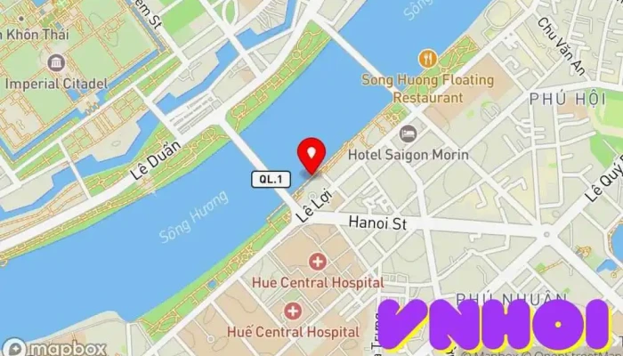 bản đồ của Đường đi bộ trên sông Hương Khu vực đi bộ trong Thành phố Huế
