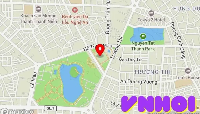 bản đồ của Quảng trường Hồ Chí Minh Công viên, Công viên thành phố, Đài phun nước trong Nghệ An
