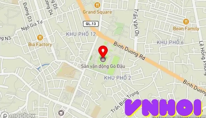 bản đồ của Sân vận động Gò Đậu Sân bóng đá trong Bình Dương