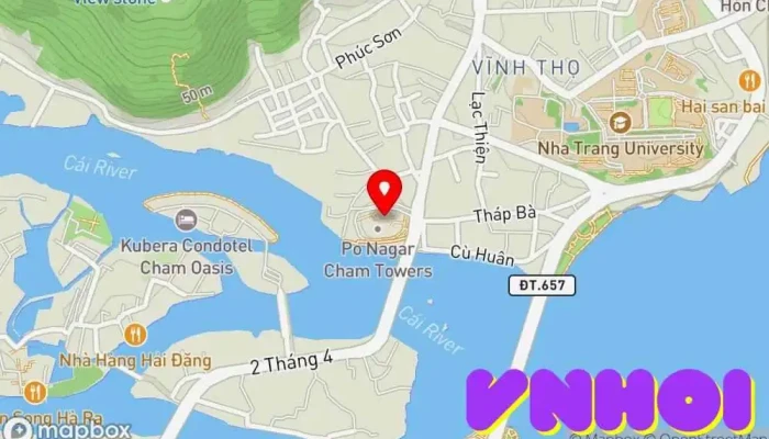 bản đồ của Tháp Bà Ponagar Điểm thu hút khách du lịch, Điểm mốc lịch sử, Điện thờ trong Khánh Hòa
